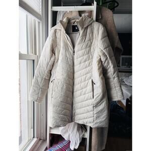 Women's Spyder Off White Long Quilted Puffer Coat L $220 water resistant